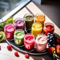Colorful Morning Smoothies in Glass Jars