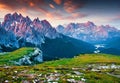 Colorful morning view of the Cadini di Misurina mountain range