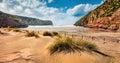 Colorful morning view of Cala Domestica beach. Sunny summer scene of Sardinia, Italy, Europe. Fantastic landscape of Canyon di Cal Royalty Free Stock Photo