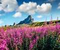 Colorful morning view of peak Ra Gusela, Averau - Nuvolau group from Passo di Giau. Splendid summer scene of Dolomiti Alps, Cortin