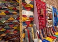 Colorful moroccan carpets with oriental ornaments for sale on a street shop in Kasbah Ait Ben Haddou near Ouarzazate in the Atlas Royalty Free Stock Photo