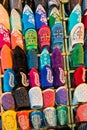 Colorful Moroccan oriental shoes aligned in a shop at medina of Fez, Morroco Royalty Free Stock Photo