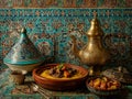 Colorful Moroccan table with tagine Royalty Free Stock Photo