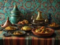 Colorful Moroccan table with tagine Royalty Free Stock Photo