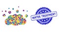 Scratched Water Treatment Stamp Seal and Multicolored Mosaic Cloud Emission