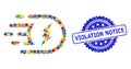 Distress Violation Notice Stamp Seal and Bright Colored Mosaic Electric Power