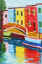 Colorful mosaic of street with canal