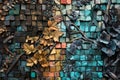 Colorful mosaic wall background,  Colorful mosaic wall background with leaves Royalty Free Stock Photo