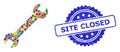 Distress Site Closed Stamp Seal and Bright Colored Collage Wrench