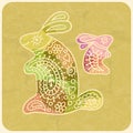 Colorful mother rabbit with their little child. Illustration in