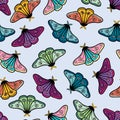 Colorful moths seamless pattern design, abstract background