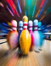 Colorful motion blur ten pin bowling.