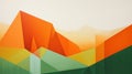 a colorful mountain landscape with orange and green triangles