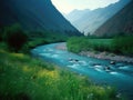 Colorful mountain landscape with winding river