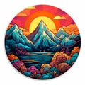 Colorful Mountain Range Sticker With Dan Mumford Style