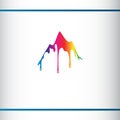 Colorful mountain silhouette with flowing drops. Color hills. Creative Logo design templete. 3D effect