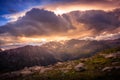 Colorful mountain sunset in the beautiful Aosta Valley in summer, from Gran Paradiso, Italian Alps Royalty Free Stock Photo
