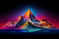 Colorful mountains color. Colorful landscape with colorful mountains and sun in minimalist style. Mountain peak, nature beauty