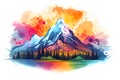 Colorful mountains color. Colorful landscape with colorful mountains and sun in minimalist style. Mountain peak, nature beauty