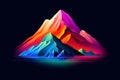 Colorful mountains color. Colorful landscape with colorful mountains and sun in minimalist style. Mountain peak, nature beauty