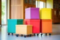 colorful moving boxes on dollies