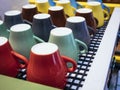 Colorful mugs on Coffee Machine Cafe Restaurant Royalty Free Stock Photo