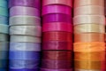 Colorful Multi Colored Ribbons Background. Colorful Grosgrain Ribbons Tapes Close Up