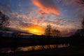 Colorful multicolor sunset over the river