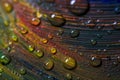 Colorful multicolored paint covered with water drops, theme wallpaper background. Selective focus. Multicolor