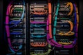 Colorful multiple twisted-pair cables plugged into network switches. Generative AI