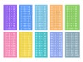 Colorful multiplication table between 1 to 10.Learning material for primary school students