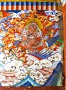 Colorful mural with a deity inside of the Gangtey Goemba monastery in Phobjikha Valley, Central Bhutan, Bhutan