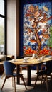 A colorful mural on the wall of a dining room, AI Royalty Free Stock Photo