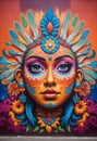 a colorful mural of a woman with a headdress