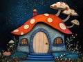 Colorful mushroom house with starry background Royalty Free Stock Photo