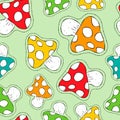 Colorful mushroom patch icon seamless pattern