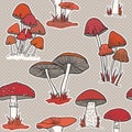 Colorful mushrooms seamless pattern