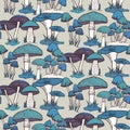 Colorful mushrooms seamless pattern
