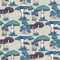 Colorful mushrooms seamless pattern