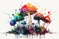 Colorful Mushrooms Watercolor Art Isolated On White Background - Generative AI