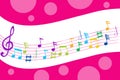 Colorful music background. Abstract conductor orchestra. Music notes on a color background