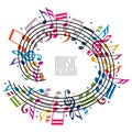 Colorful music background with clef and notes. Royalty Free Stock Photo