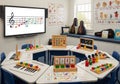 A colorful music classroom featuring triangular Royalty Free Stock Photo