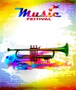 Colorful music festival flyer, banner with trumpet Royalty Free Stock Photo