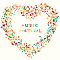Colorful Music Festival notes background. Vector Illustration. Music heart. Royalty Free Stock Photo