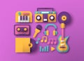 Colorful music instrument paper cut icon set