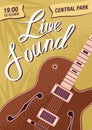 Colorful music live sound festival poster template vector flat illustration. Advertising of musical concert or event