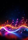 colorful music notes in neon light style with dark background