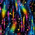 Colorful music notes in rainbow colors on a black background. Seamless pattern style, tile Royalty Free Stock Photo