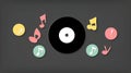 Colorful Music Notes and Vinyl Record in Artistic Flat Lay Composition on Dark Background Royalty Free Stock Photo